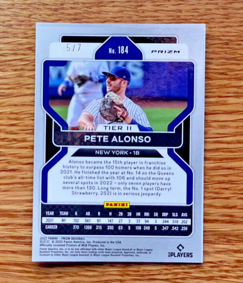 PETE ALONSO 2022 Panini Prizm #184 FOTL Purple Shimmer Prizm /7 - Image 2 of 2