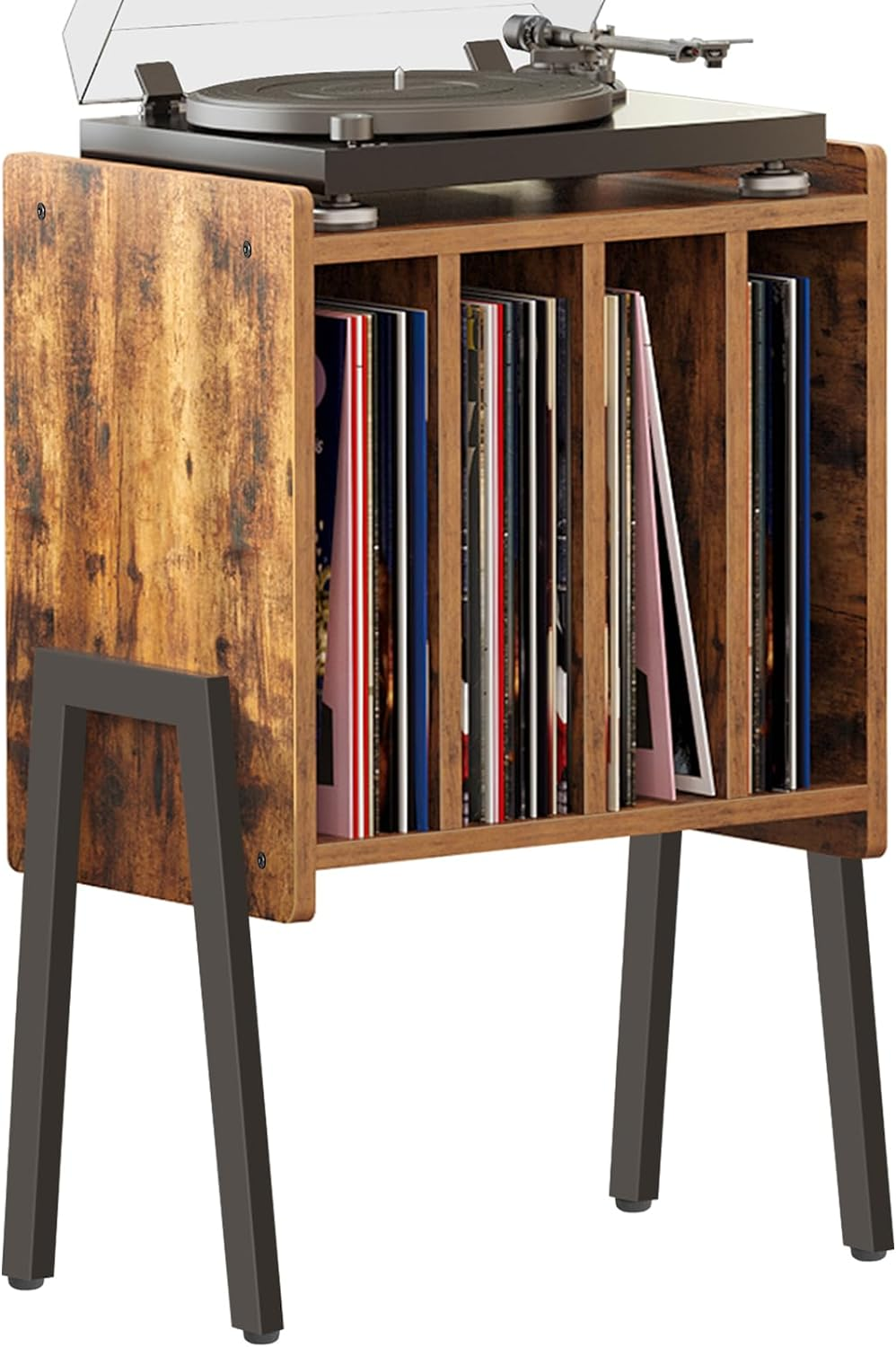 Vintage Record Player Stand with Vinyl Storage Shelf - Compact End Table  -image