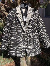 Chico's Blazer Zebra Print Print Sz 1 Medium 8/10 159 Cotton Blend Pockets NEW