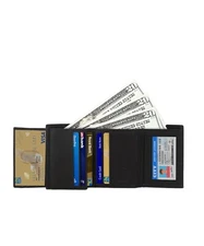 Leatherboss Genuine Leather Men Trifold wallet with flap, Black