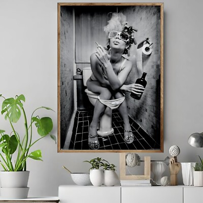 Girl Sits In A Toilet Vintage Gift Inspiration Women Cave POSTER CANVAS