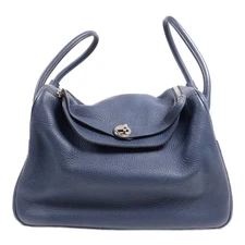 HERMES PHW Lindy 34 2 Way Shoulder Bag Clemence Leather Navy