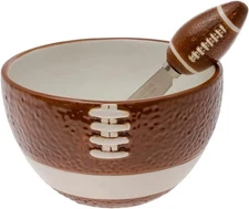 Boston International Serving Set, Super Bowl Football Party Ceramic Bowl and Sta