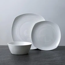Willow Bone China 12-Piece Square Dinnerware Set, White