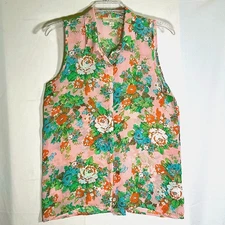 Olive and Oak Lightweight Floral Rose Sleeveless Button Up Blouse Women's Medium