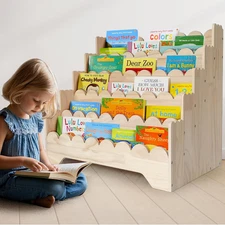 5 Tier Large Kids Scalloped Bookshelf Wooden Scalloped Shelf Children Montessori