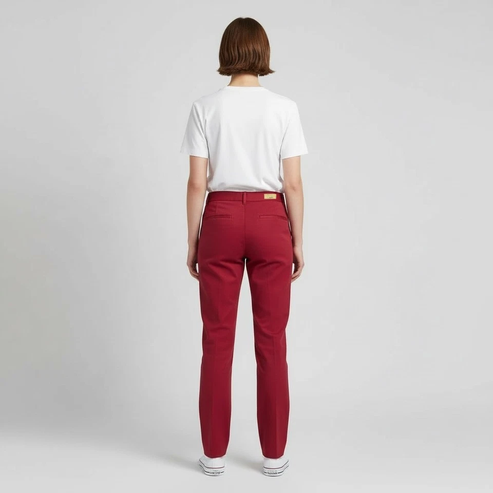 HAPPY Pantalon chino rouge femme Joy cigarette slim stretch carmin - Photo 3/4
