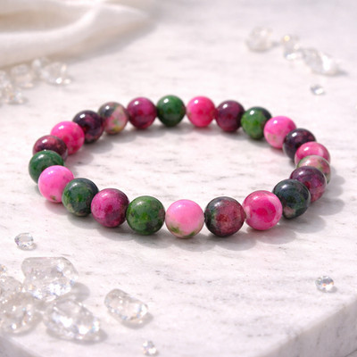 Pink Green Persian Jade Stone 8mm Beaded Stretch Bracelet Handmade Jewelry