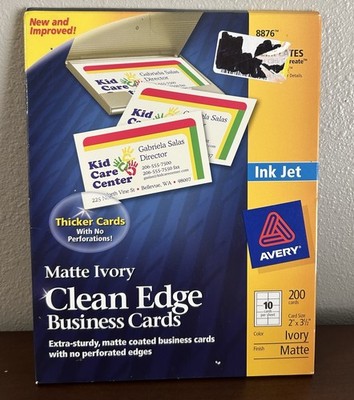 Avery 8876 Ivory Matte Printable Clean Edge Business Cards 200 card size 2 x3.5 