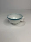 Pyrex Delphite Blue Trim Tea Cup Milk Glass Vintage USA Turquoise Rim