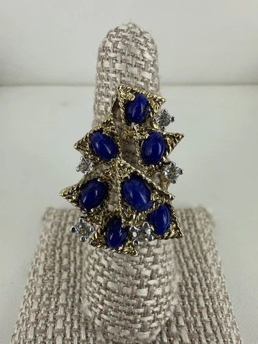 Vintage Panetta Sterling Gold Vermeil Lapis Lazuli CZ Cocktail Ring 6.5