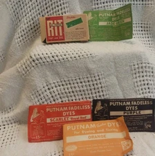 Vintage lot/4 Putnam Fadeless Dyes & Tints 3 Full 1just the package,1 RIT ~