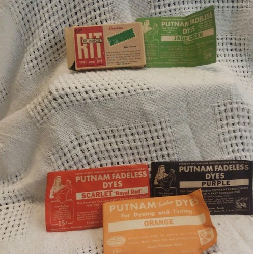 Vintage lot/4 Putnam Fadeless Dyes & Tints 3 Full 1just the package,1 RIT ~