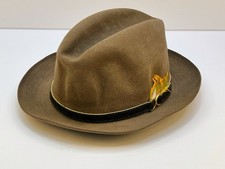 Vintage Stetson Fedora Hat Genuine Felt Black Ribbon Feather Size 6 3/4 USA