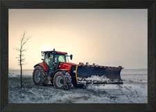 Case IH Tractor with Snow Plow Framed Wall Art Poster Canvas Print Picture