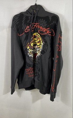 Ed Hardy Men's Gray Tiger Graphic Los Angeles Pullover Hoodie Sz 2X NWT