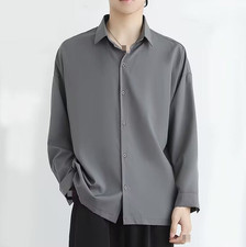 Men's Summer Fashion Ice-Silk Thin Loose Casual Button-Up Shirt Long Sleeve Tops