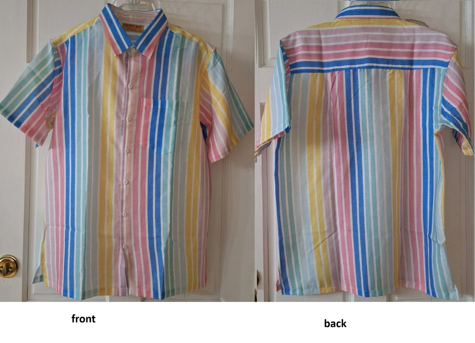 HAPPY BAY Mens Hawaiian Short Sleeve Button Down Shirts S Stripes, Multicolor