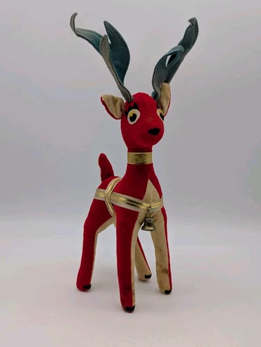 Vintage Dream Pets Dakin Red Velvet Reindeer Plush Stuffed Animal 1962 Christmas