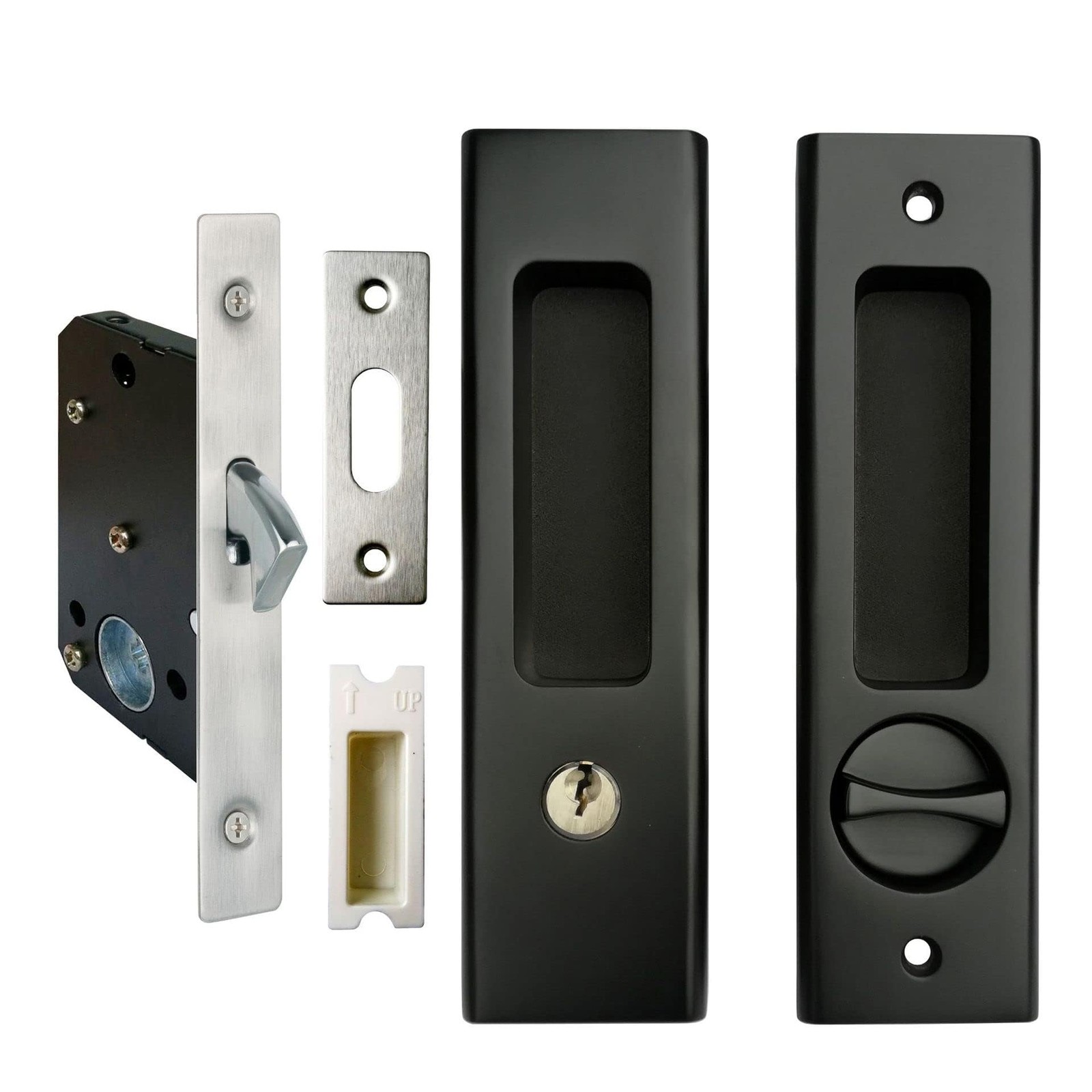 Black Sliding Barn Door Lock, Invisible Handle, Keys, Wood, Pocket Hardware