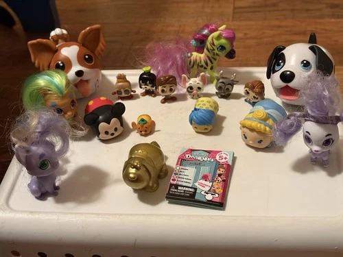 Disney Doorables Mini Collectible Figurine Lot Mickey Mouse Joy Cinderella + Bag