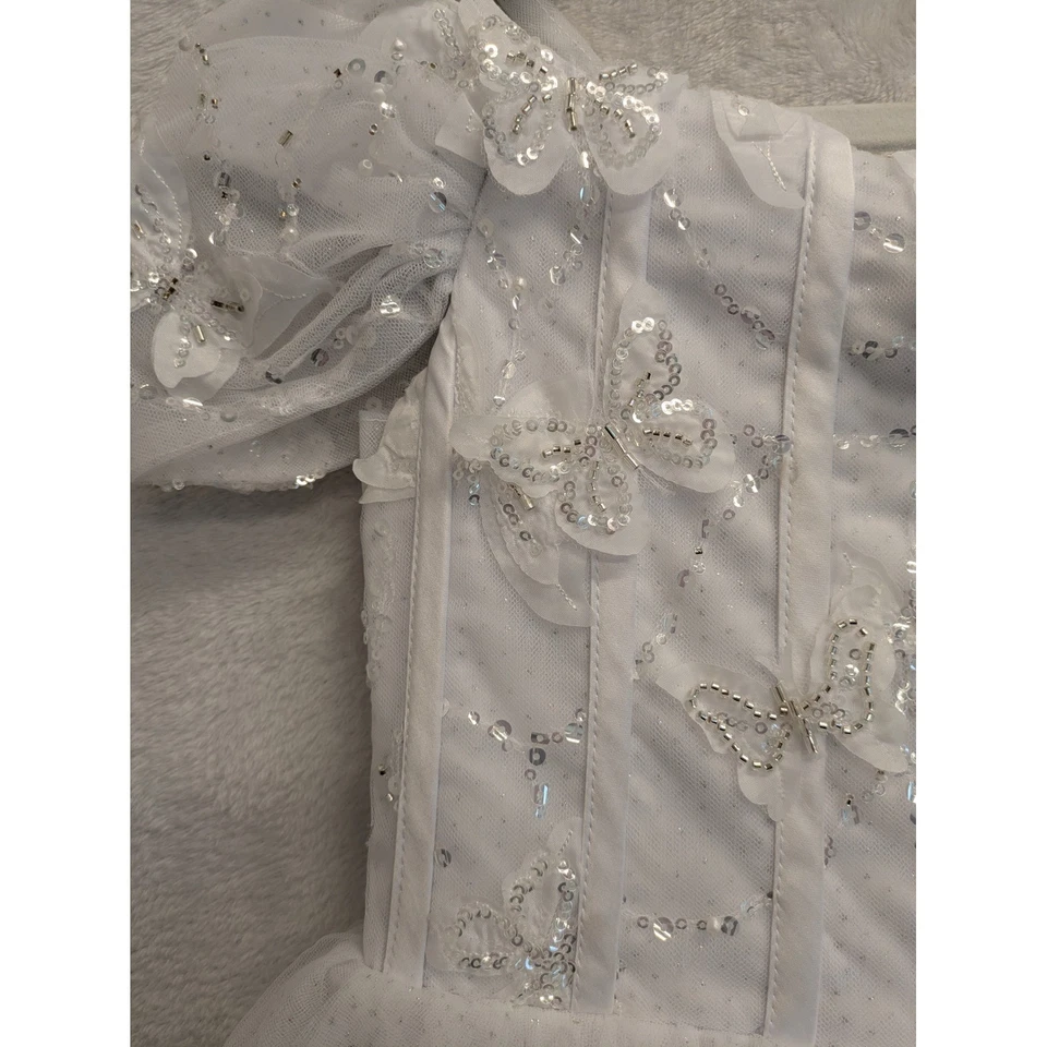 女孩白色蝴蝶闪亮正式礼服连衣裙花朵女孩 8 码 — 第 4/4 张图片