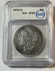 1878-CC Carson City Morgan Silver Dollar S$1 Graded ICG VF25 Rare Coin Nice Tone
