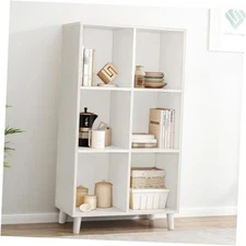  Open Cube Low Bookcase - 3-Tier Freestanding Storage 3-Tier 6-Cubes White