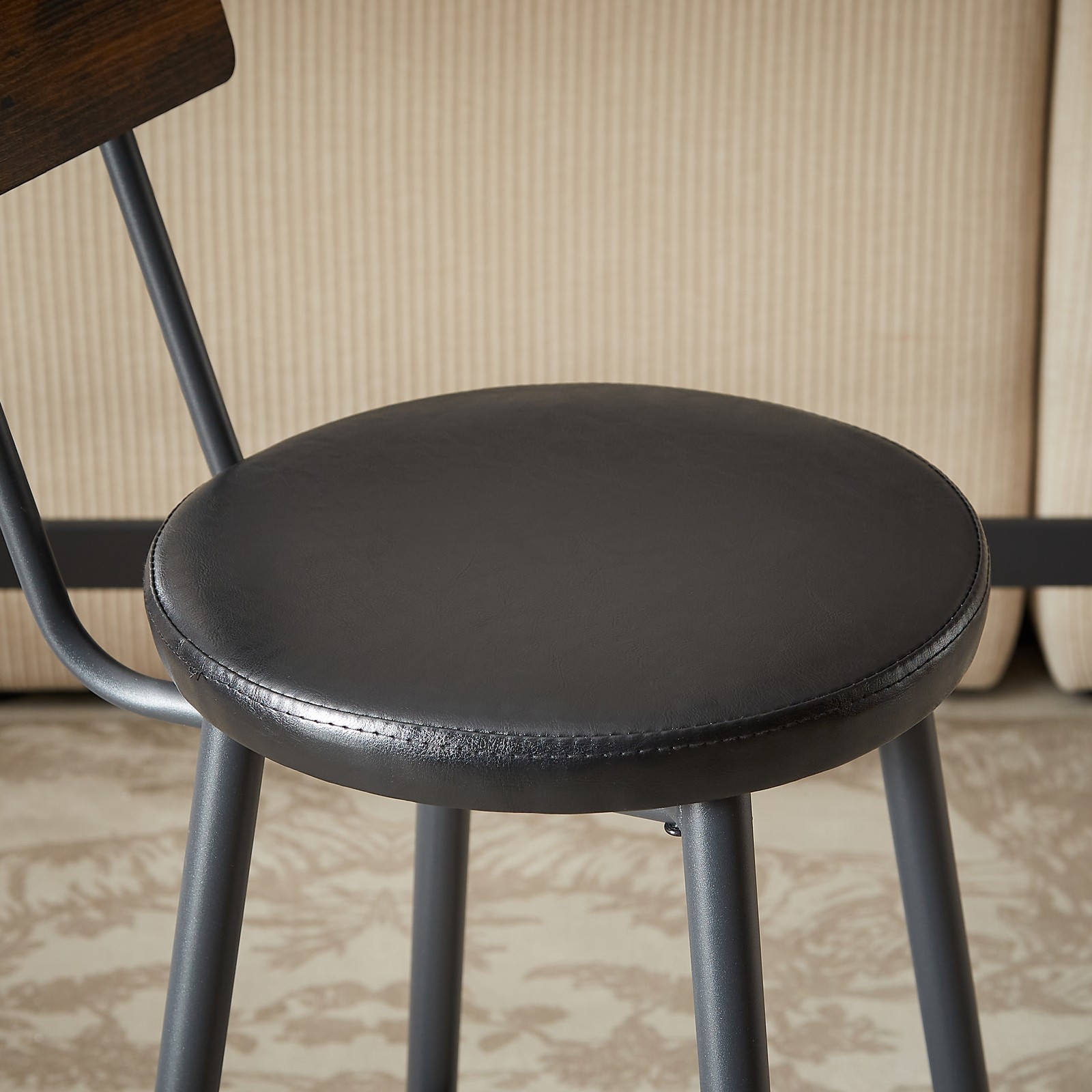 Long Bar Table Set W/ 3 PU Upholstered Bar Stools 63" Dining Table Pub Chair Set