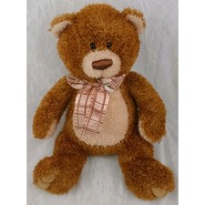 Aurora Teddy Bear Plush BROWN SUGAR Tan Plaid Bow 13" Stuffed Animal Toy Doll