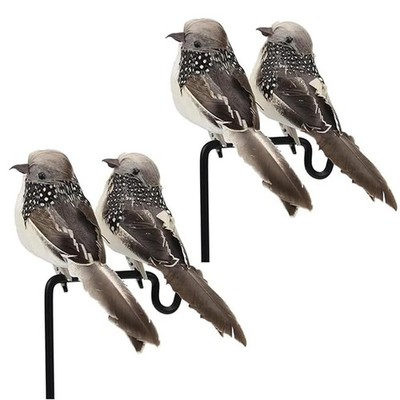 4pcs Grey Artificial Feather Birds 6inch Clip on Realistic Sparrow Bird Ornam...
