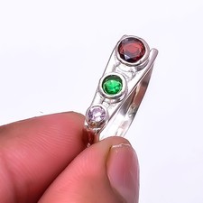 Multi Gemstone 925 Sterling Silver Jewelry Handmade Ring s.8.5 Sku4