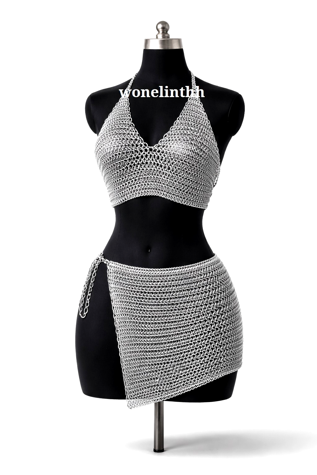 Aluminium Chainmail Bra & Skirt Set Medieval Metal Bikini Costume LARP Armor