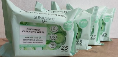 4 x Packung 25 Sunkissed Gurke Reinigungstücher Conditioning & Toning