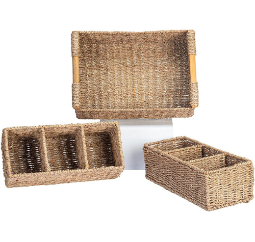 Juego de 3 canastas de almacenamiento de pastos marinos rústicos hechos a mano para granja - Imagen 2 de 8