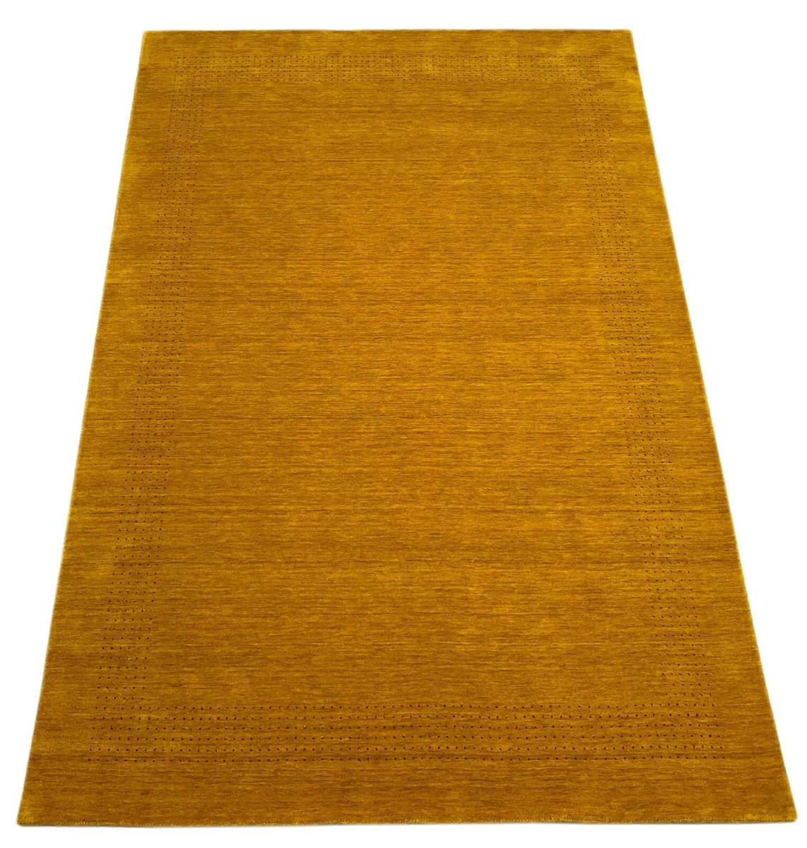 Tapis Gabbeh 120x180 Tissé Main – Laine Jaune Doré Rayures – Unique Afghanistan