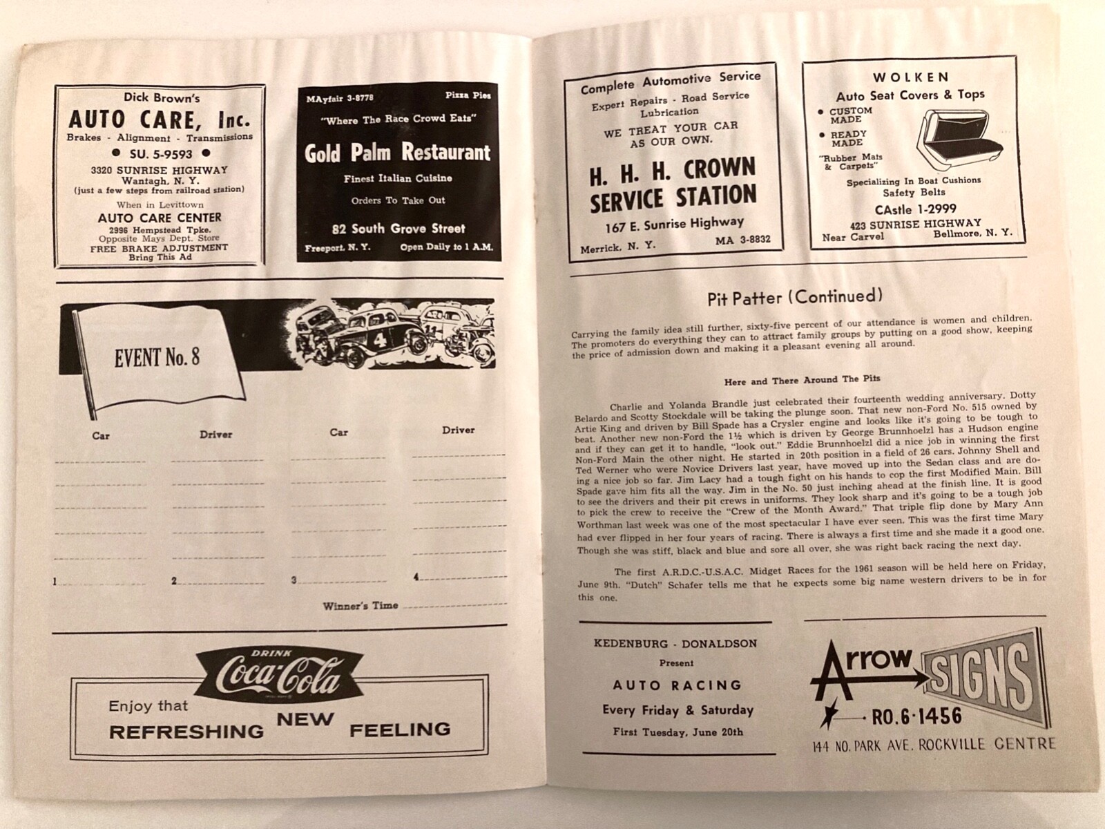 1962 FREEPORT STADIUM Auto Stock Car Racing Program Long Island, New