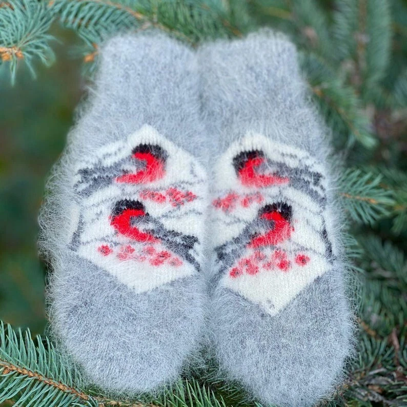 Womens Angora Warm Winter Mittens | Knitted Mittens 100% Natural Angora wool - Image 3 of 4