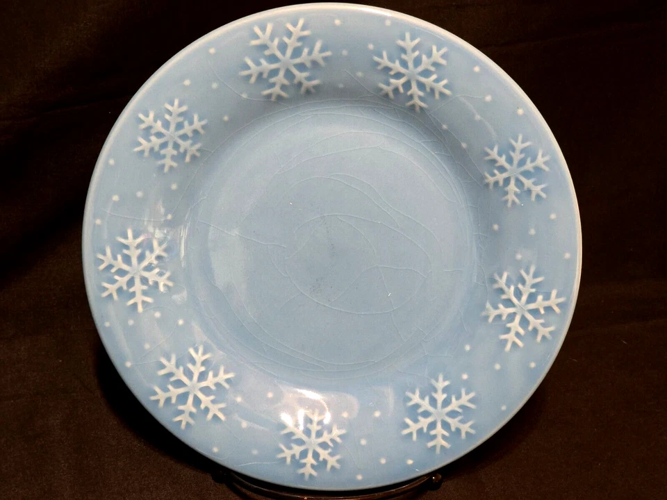 Vintage Libbey BLUE SNOWFLAKE 8.5" Luncheon / Salad Plate - NEAR MINT Set Of 5 - Image 2 of 4