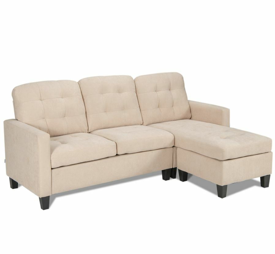 L-shaped Convertible Sectional Sofa Couch with Reversible Chaise Beige