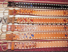 Vintage Western C M Co Buckstitch Inlay Leather Belts 6 pc Size 24 NEW