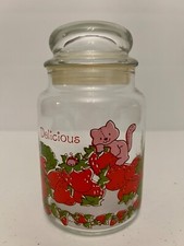 Vintage Strawberry Shortcake Custard the Cat Glass Jar With Lid 7"
