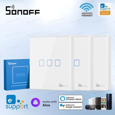 SONOFF T2EU RF Smart Switch Sticky 433MHz Wireless RF Remote Control Wall Panel