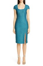 St. John Tanzanite Sequin Tuck Knit Textured Square-neck Slit Midi Dress 0 = Xs