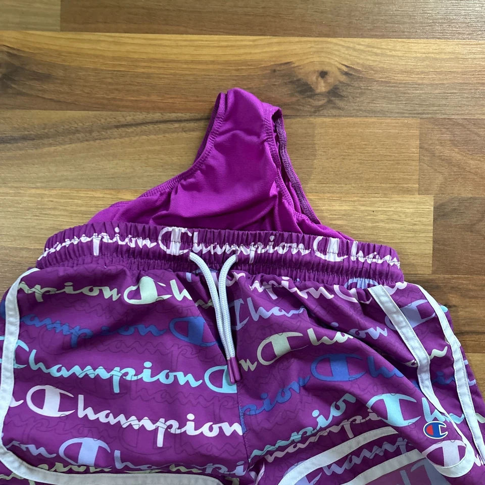 Champion Shorts Purple Elastic Waist w/ Briefs Athletic Drawstring Kids 14-16 - Image 2 of 4