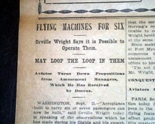 Aviator Orville Wright Brothers Early AIRPLANE Flights in France 1908 Newspaper