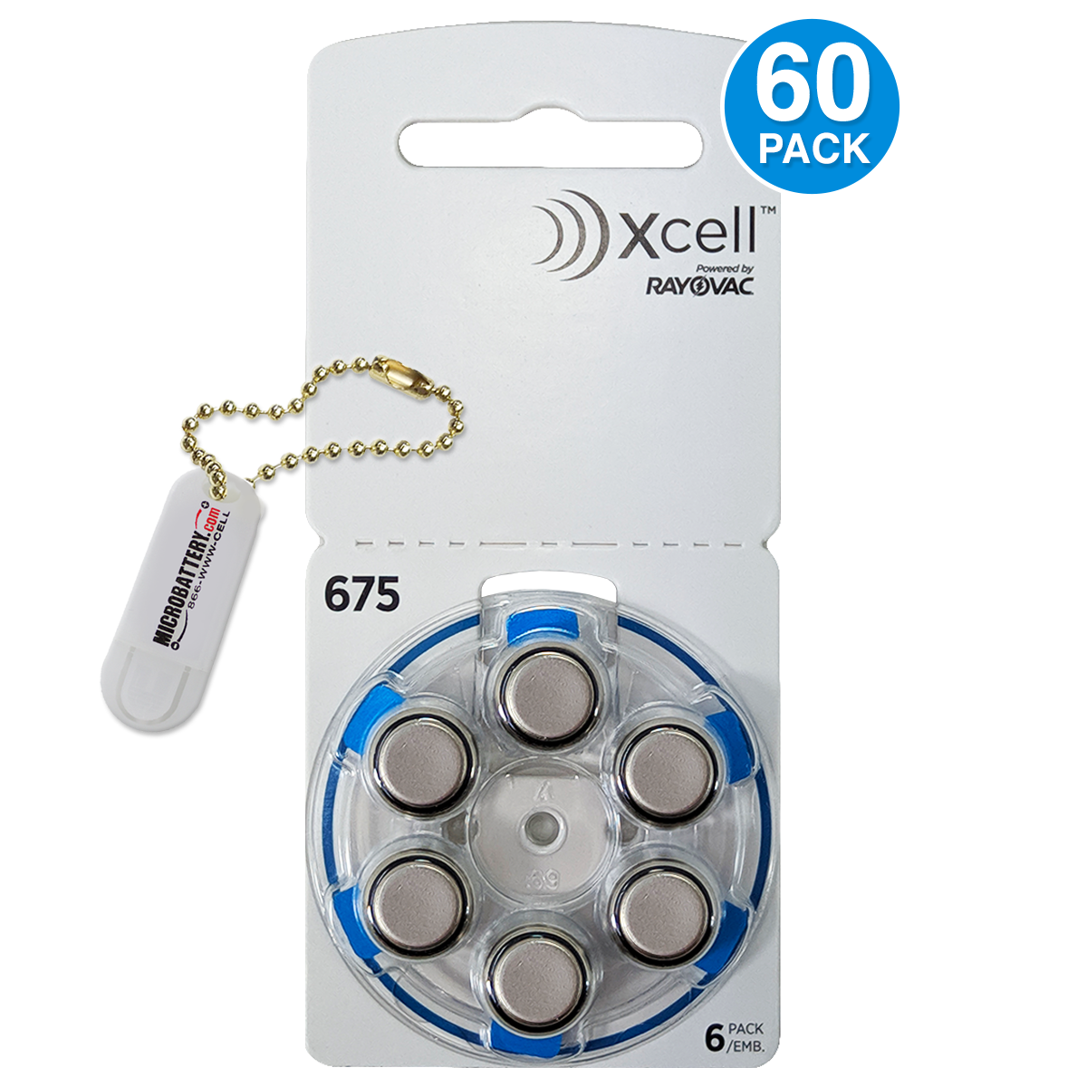 Rayovac XCell Size 675 Hearing Aid Batteries +Holder/2 Extra Batteries