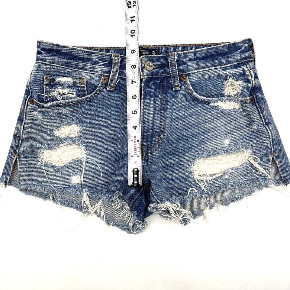 Vintage Y2K Abercrombie & Fitch Low Rise Cut Off Distressed Denim Shorts 00 26" - Image 4 of 4