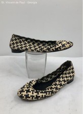 Carel Black  White Leather Basket Weeve Slip-On Flat Women 8