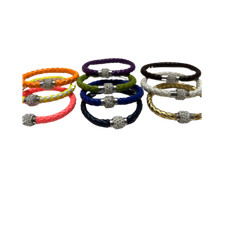 Braided Leather Bracelet Rhinestones Stainless Steel Magnetic Locking Clasp